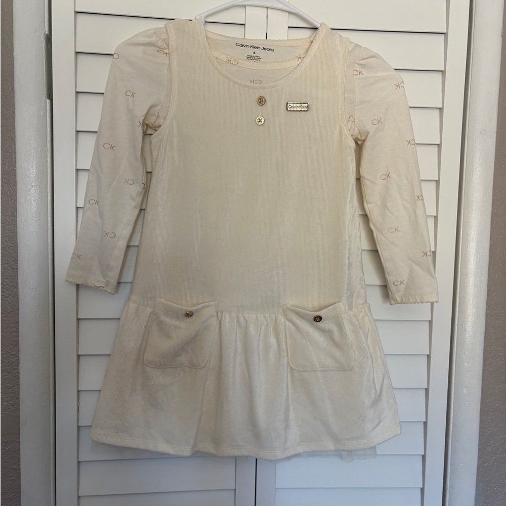 Calvin Klein Ivory Long Sleeve Dress with Pockets